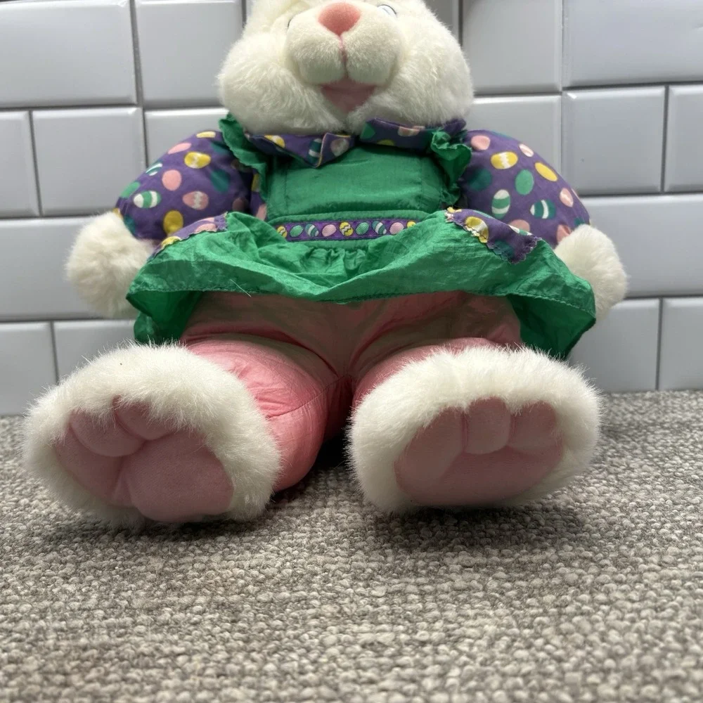 VTG 1993 Nylon Plush Rabbit Easter‎ Bunny Green Purple Silky Parachute Rare Hg10